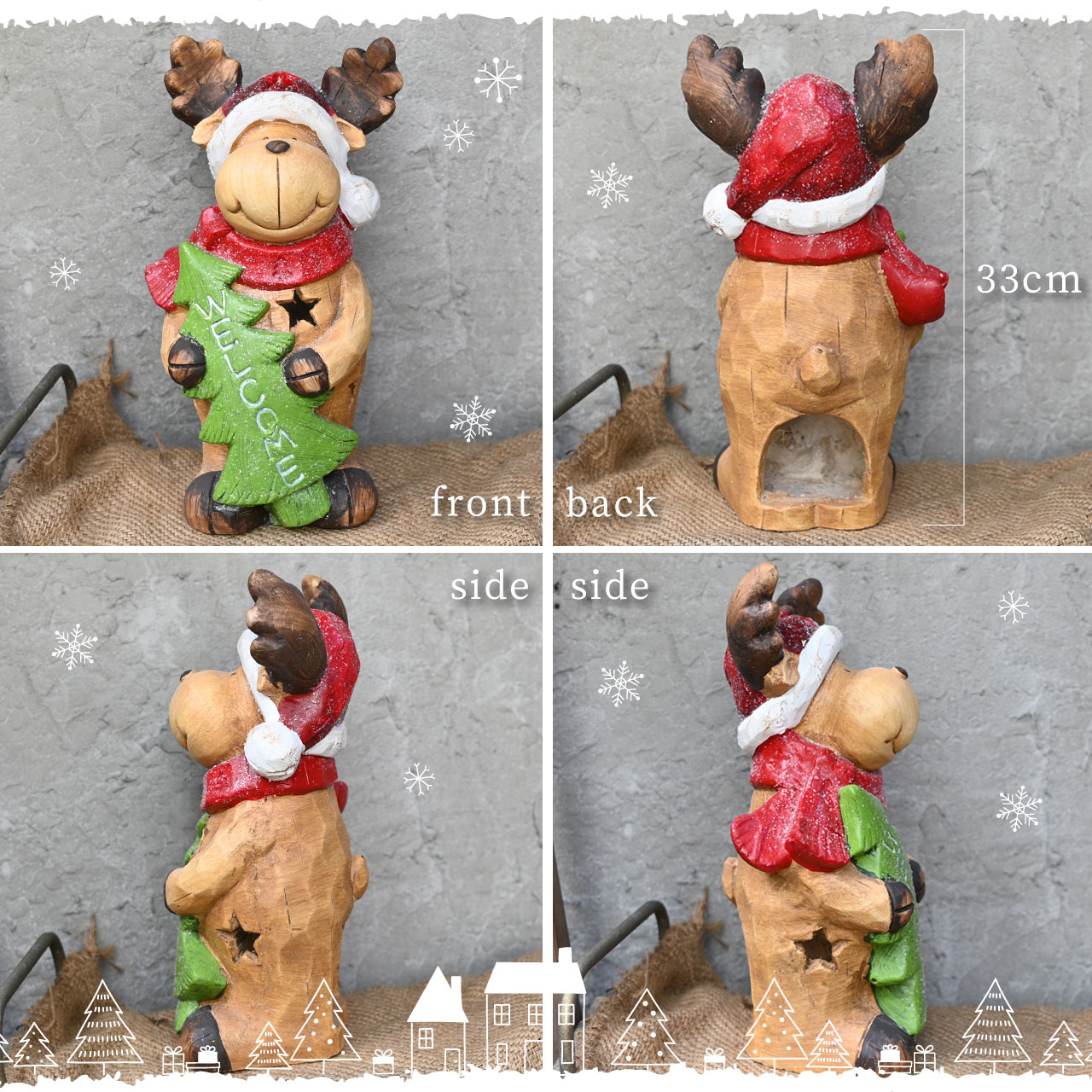 クリスマス オブジェ トナカイ 高さ33cm 飾り 人形 置物 雑貨 かわいい