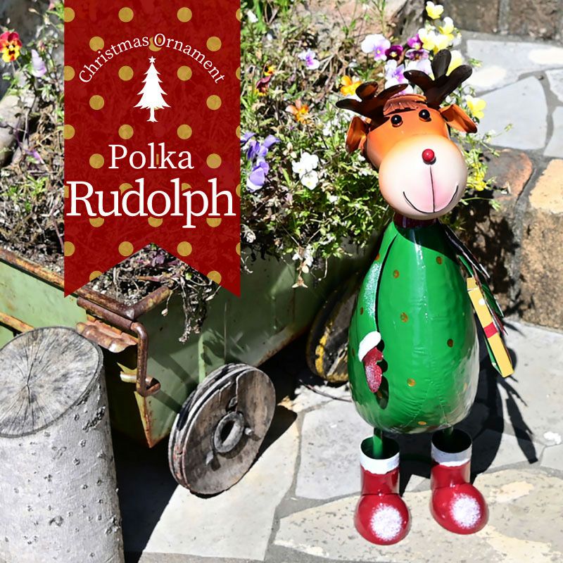 英国 Smart Garden クリスマス オブジェ 水玉 トナカイ ブリキ製 屋外
