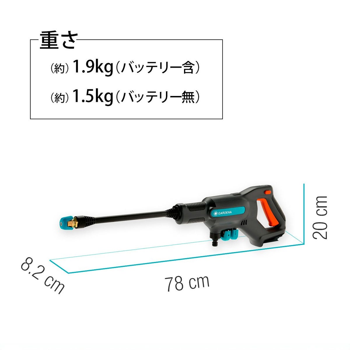  GARDENA ガルデナバッテリー付き充電式高圧洗浄機 充電式 18V コードレス 家庭用 コンセント不要 庭 車 掃除 ベランダ 自転車 ハイパワー