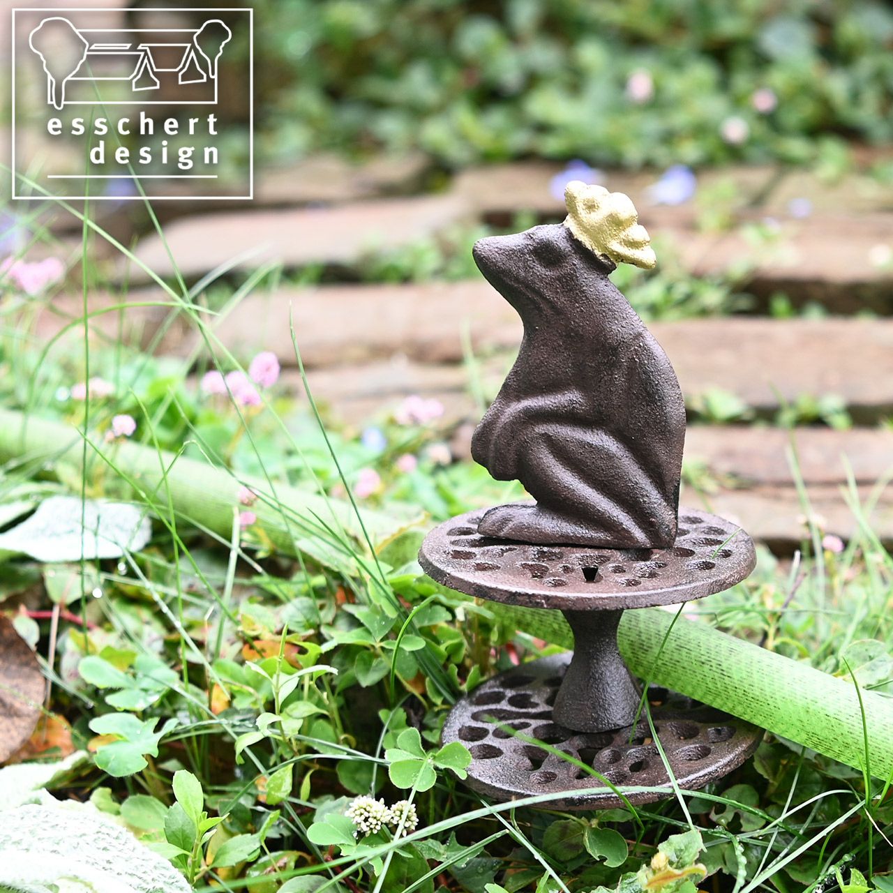 esschert design ホースガイド カエルの王様 アイアン ブラウン 花壇