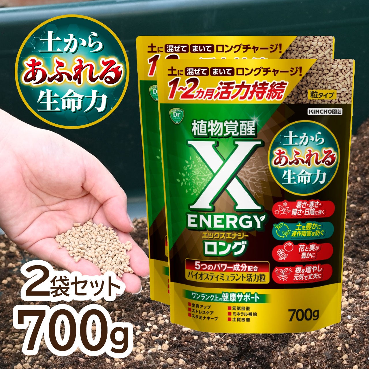 KINCHO園芸 X-ENERGY ロング 粒タイプ 700g 2袋セット 活性剤 バイオ